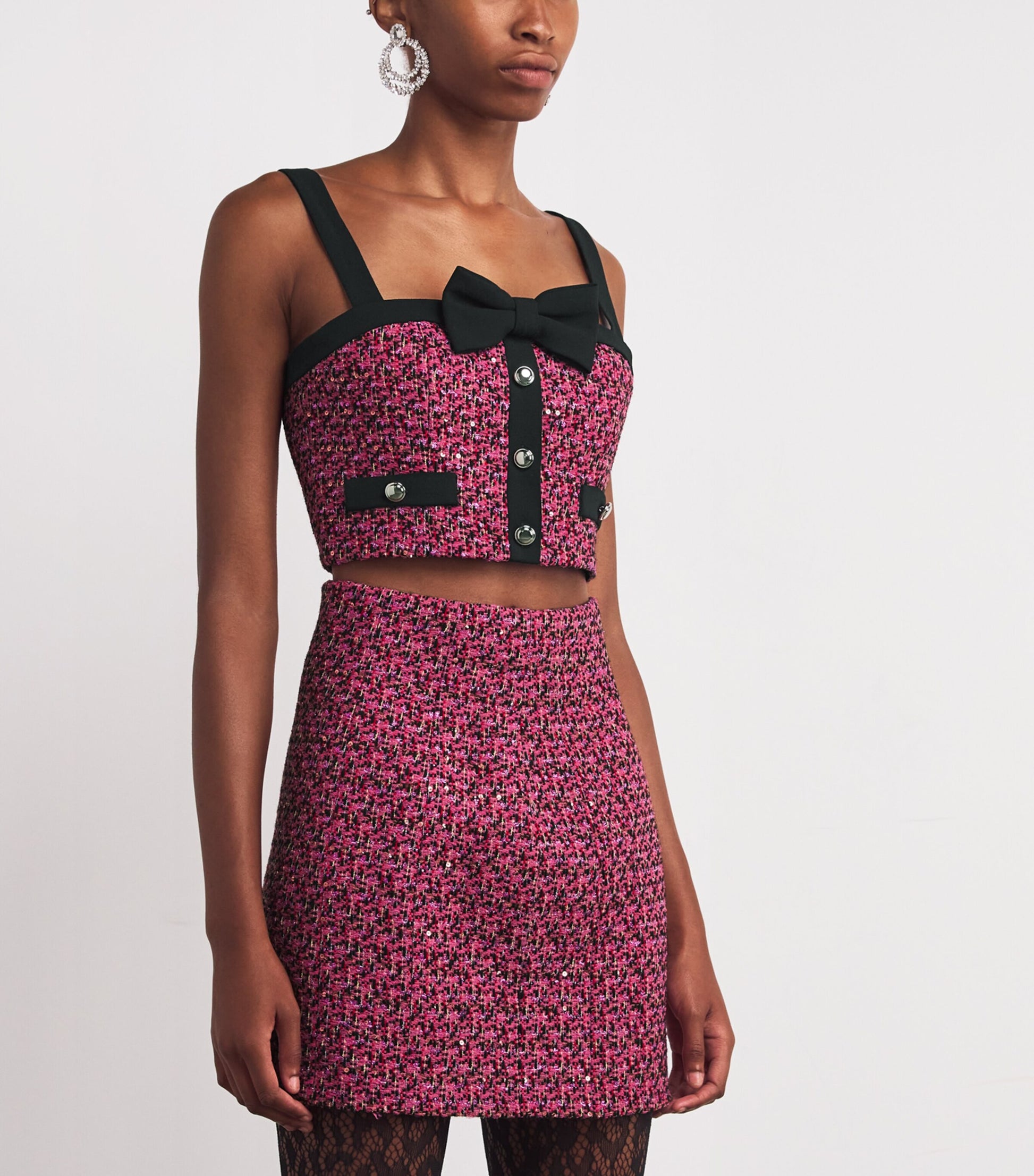 Alessandra Rich Pink Tweed Embellished Crop Top