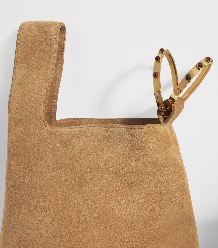 Veronica Beard Brown Suede Embellished Swing Clutch Bag