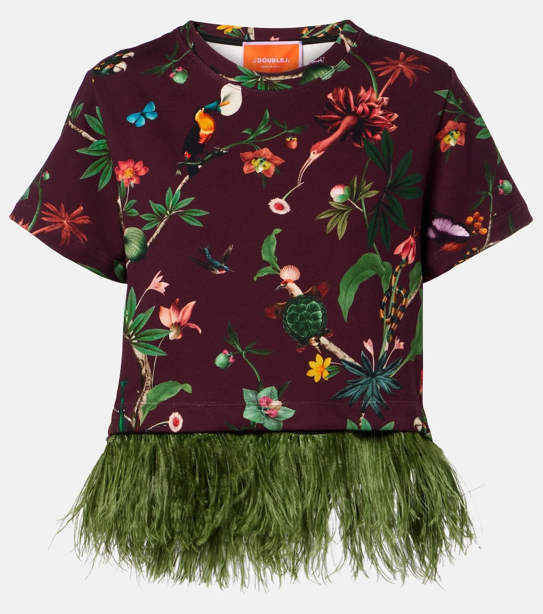 La DoubleJ - La Scala feather-trimmed printed cotton T-shirt