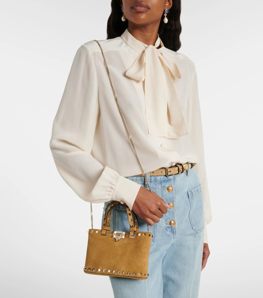 Valentino Garavani - Rockstud Mini suede top-handle bag