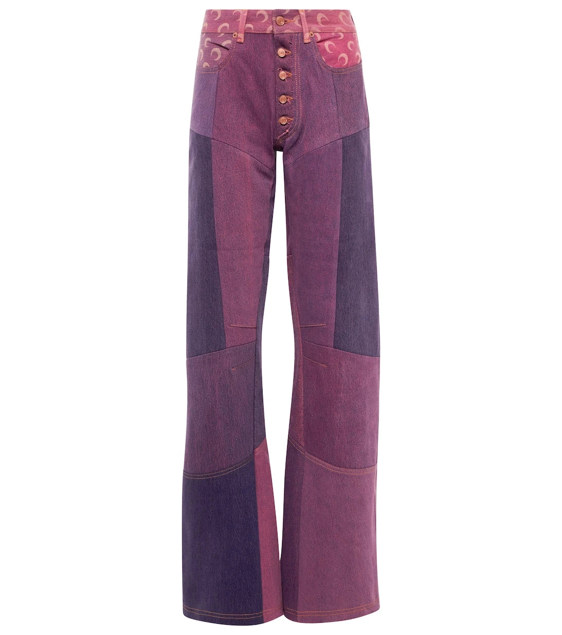 Marine Serre - Paneled high-rise wide-leg jeans