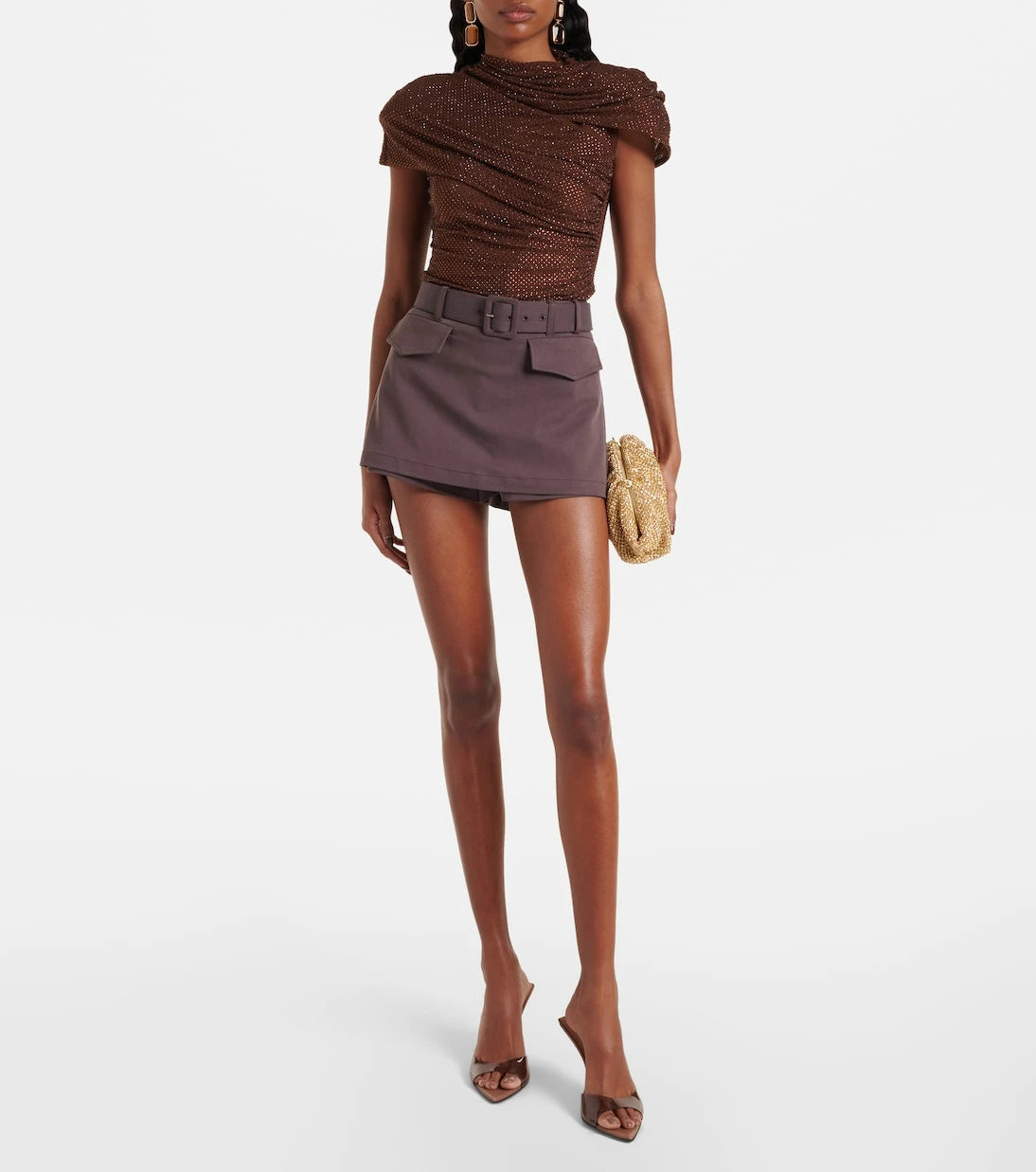 Self-Portrait - Crystal-embellished draped mesh top