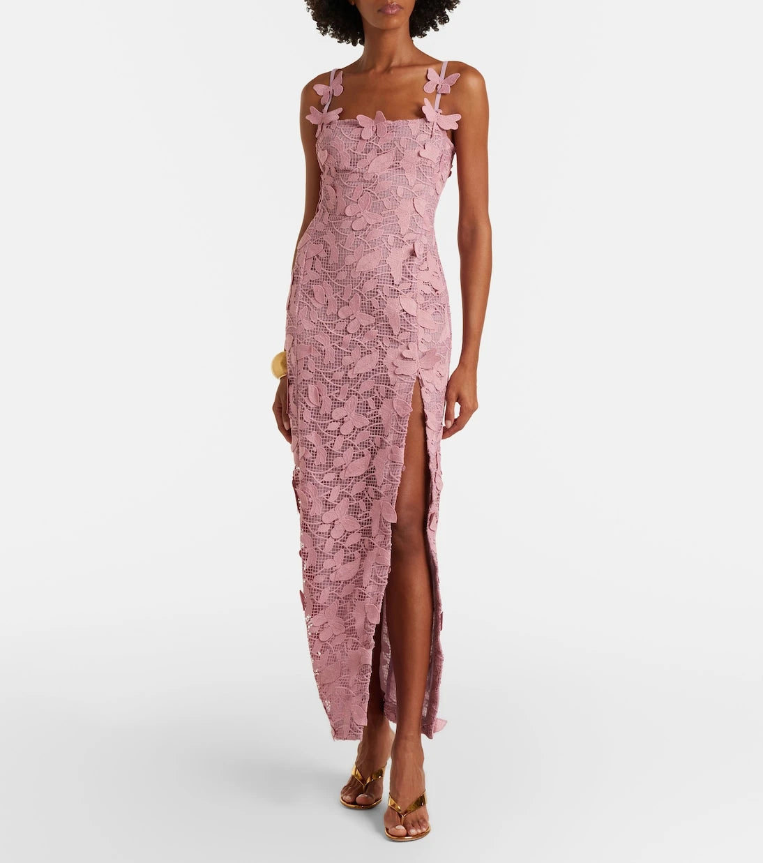 Blumarine - فستان ماكسي من الدانتيل المطرز