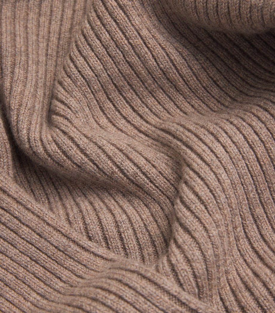 Max Mara Beige Wool-Blend Ribbed High-Neck Sweater