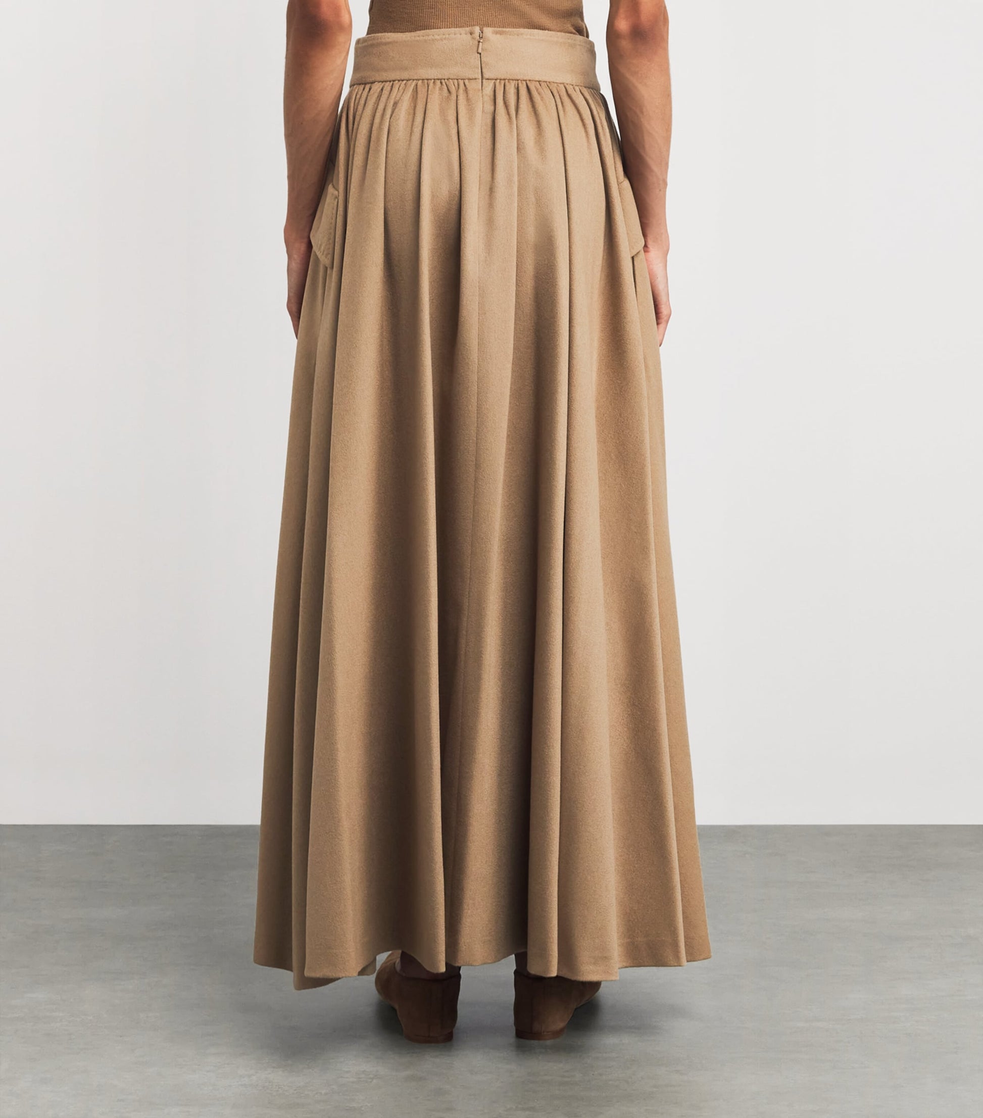 Beige Camel Wool Maxi Skirt