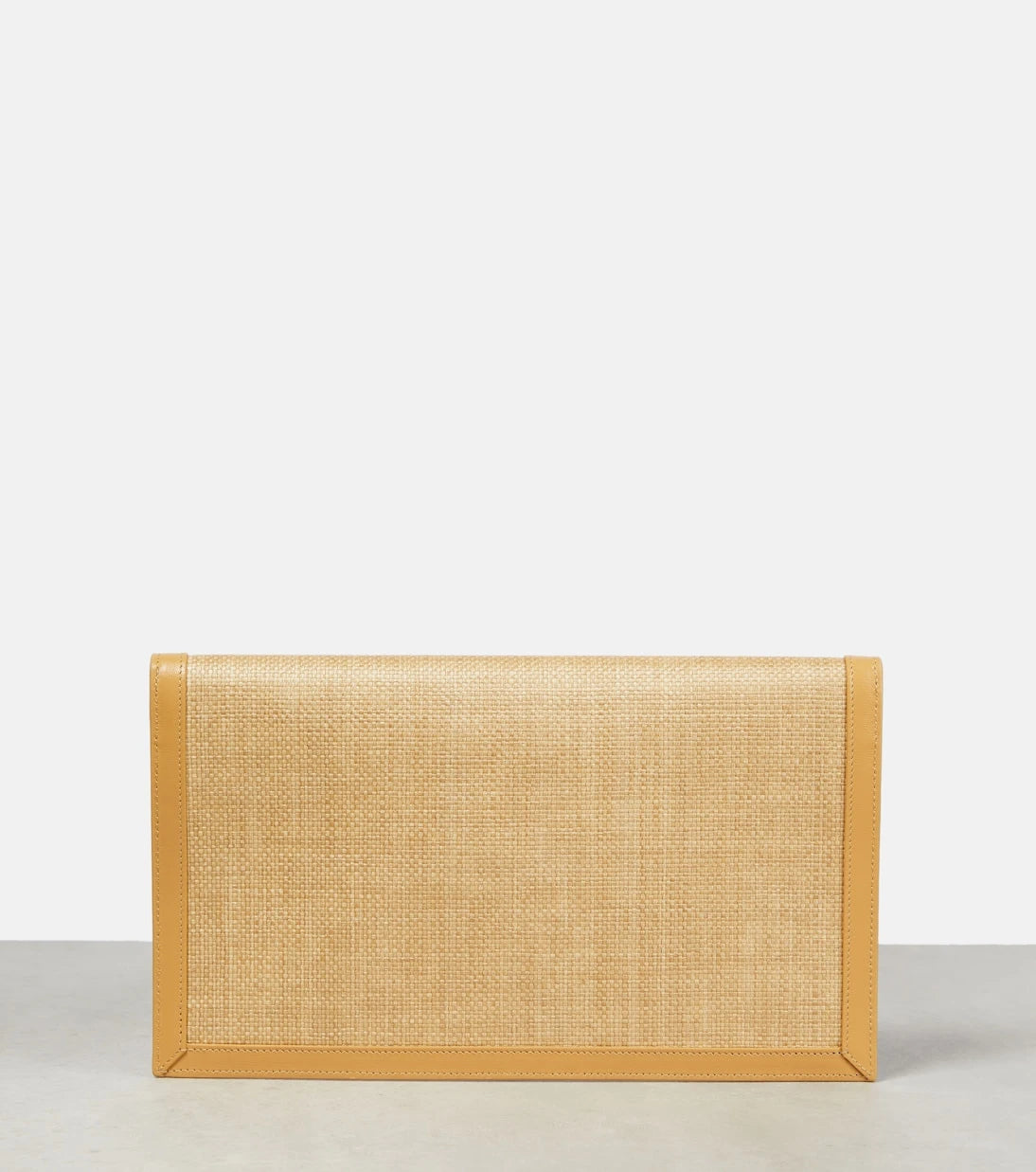 Saint Laurent - Uptown leather-trimmed raffia clutch