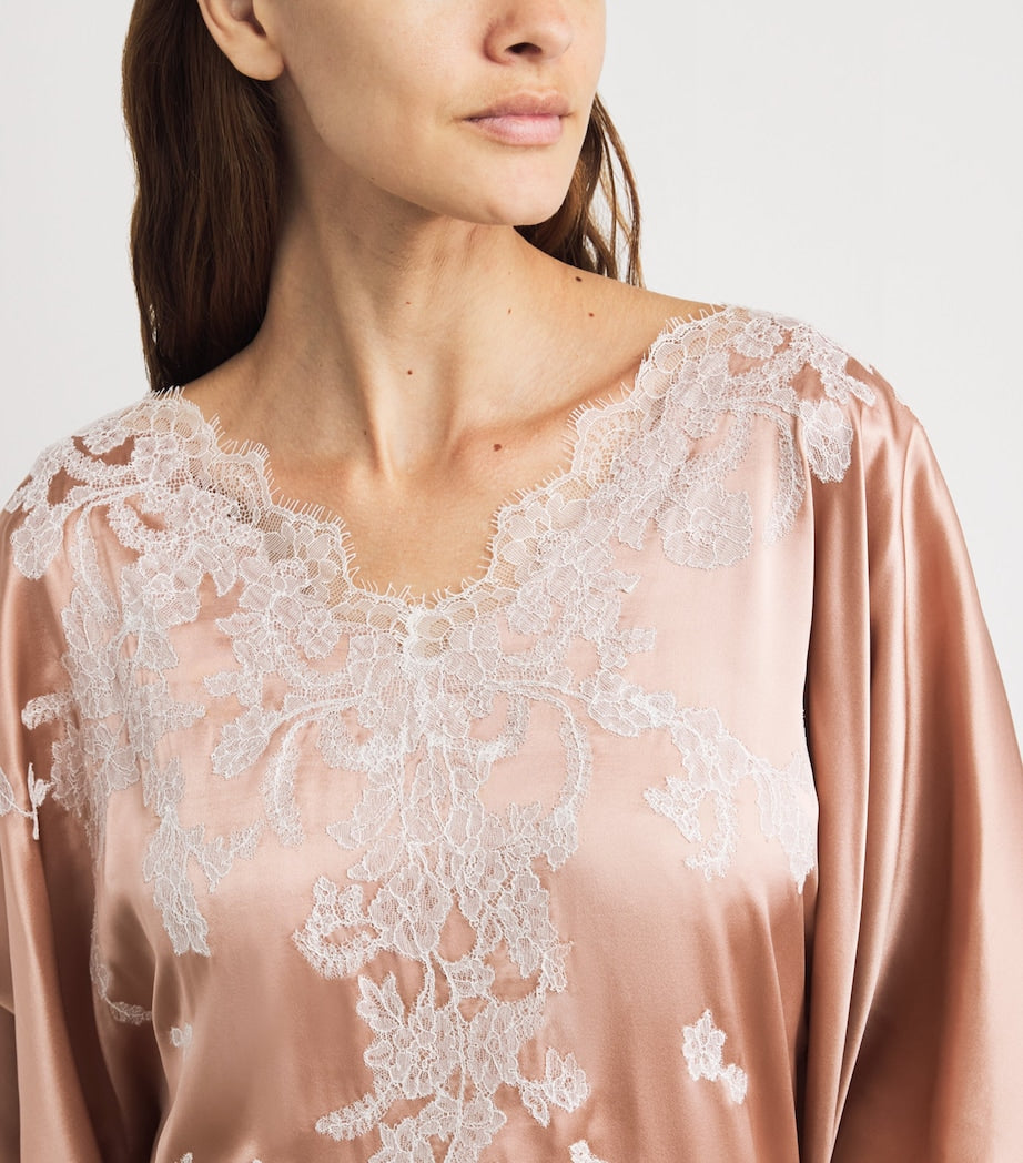 TORLOWEI Pink Silk Lace Tokoni Kaftan