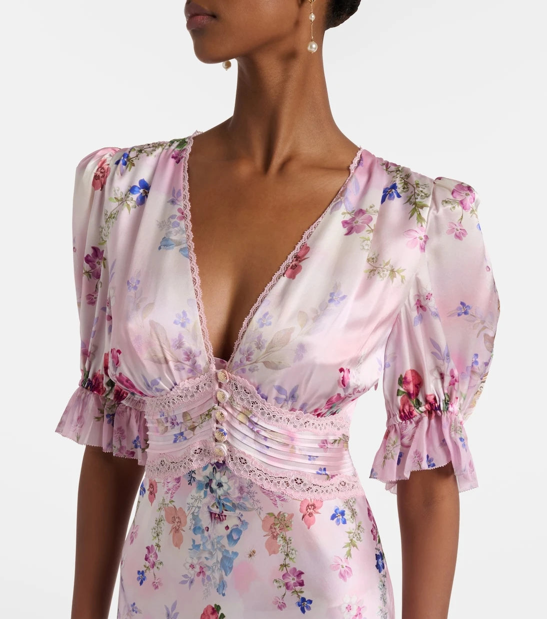Camilla - Lace-trimmed printed silk midi dress