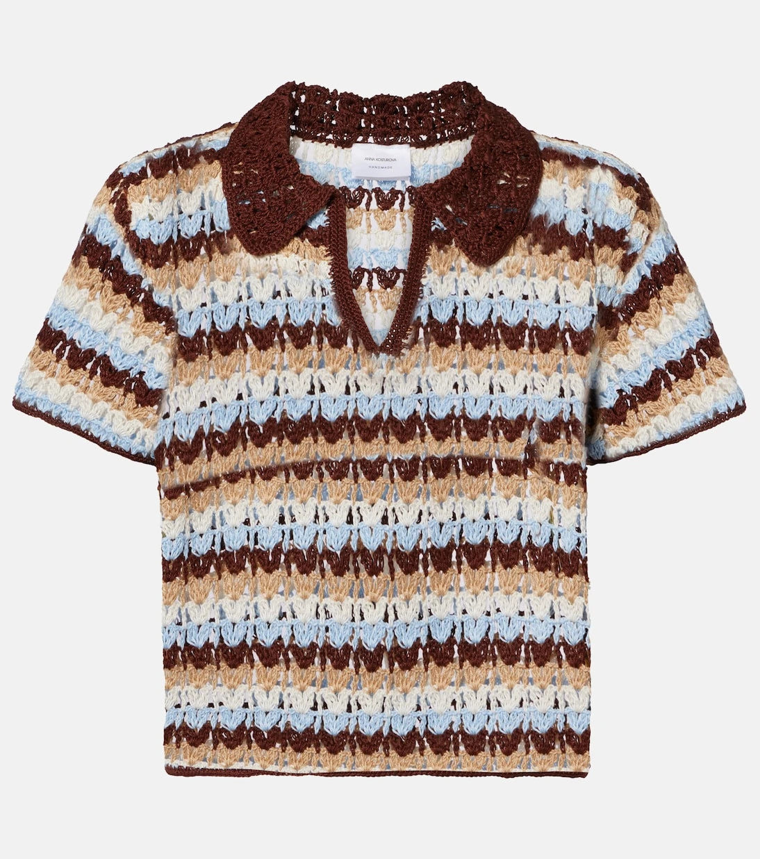 Anna Kosturova - Crochet striped cotton polo shirt