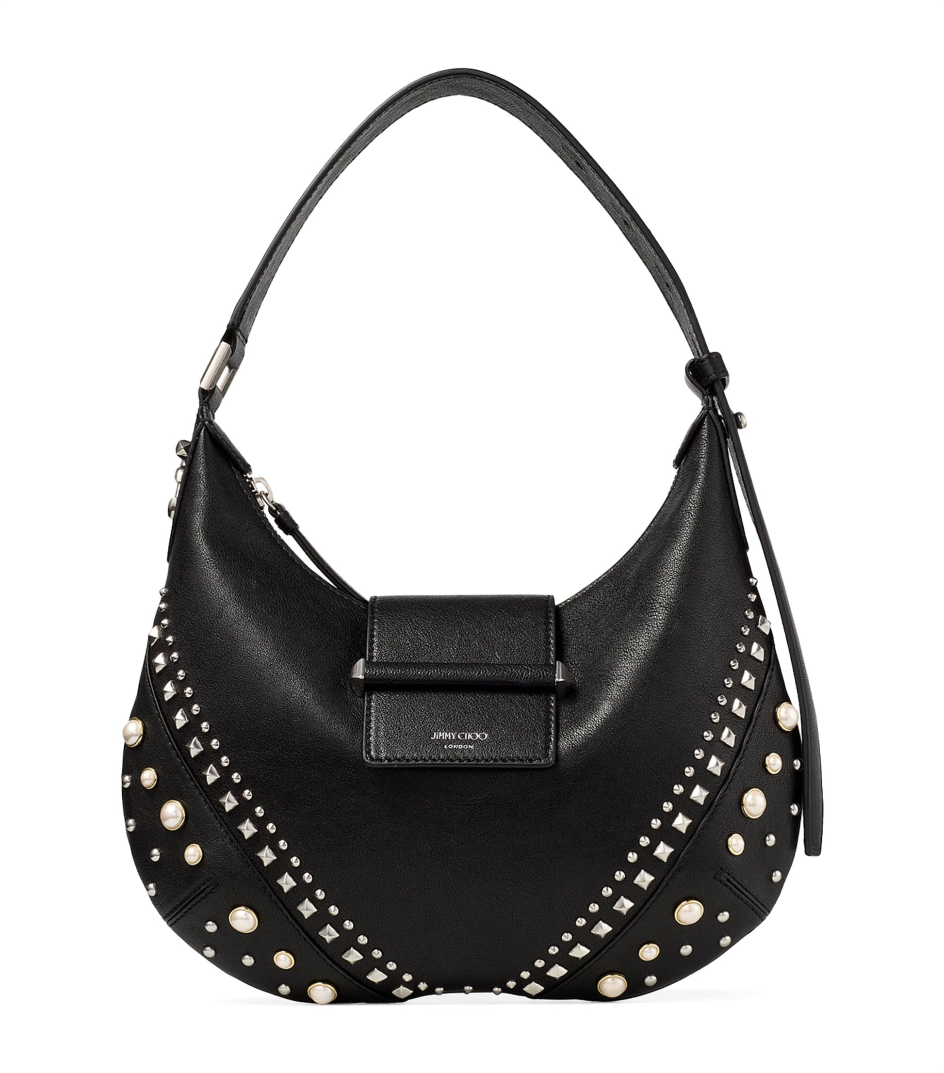 Jimmy Choo Black Small Studded Leather Bar Shoulder Bag