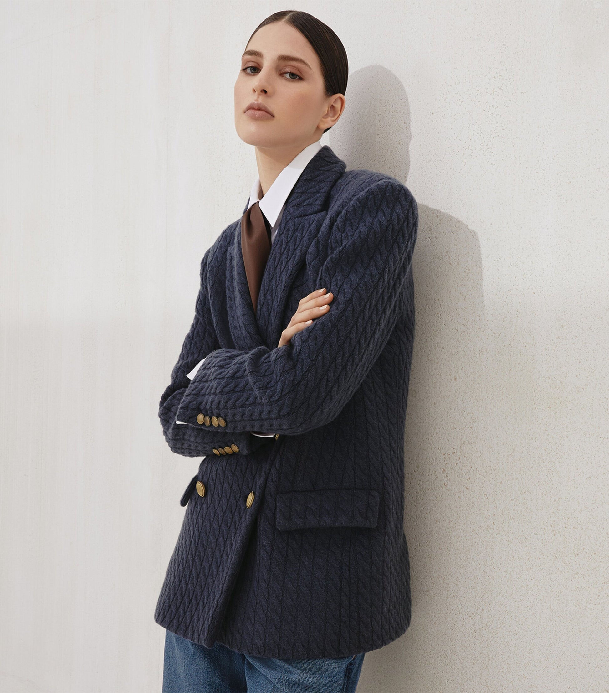 Brunello Cucinelli Blue Cashmere Cable Knit Blazer