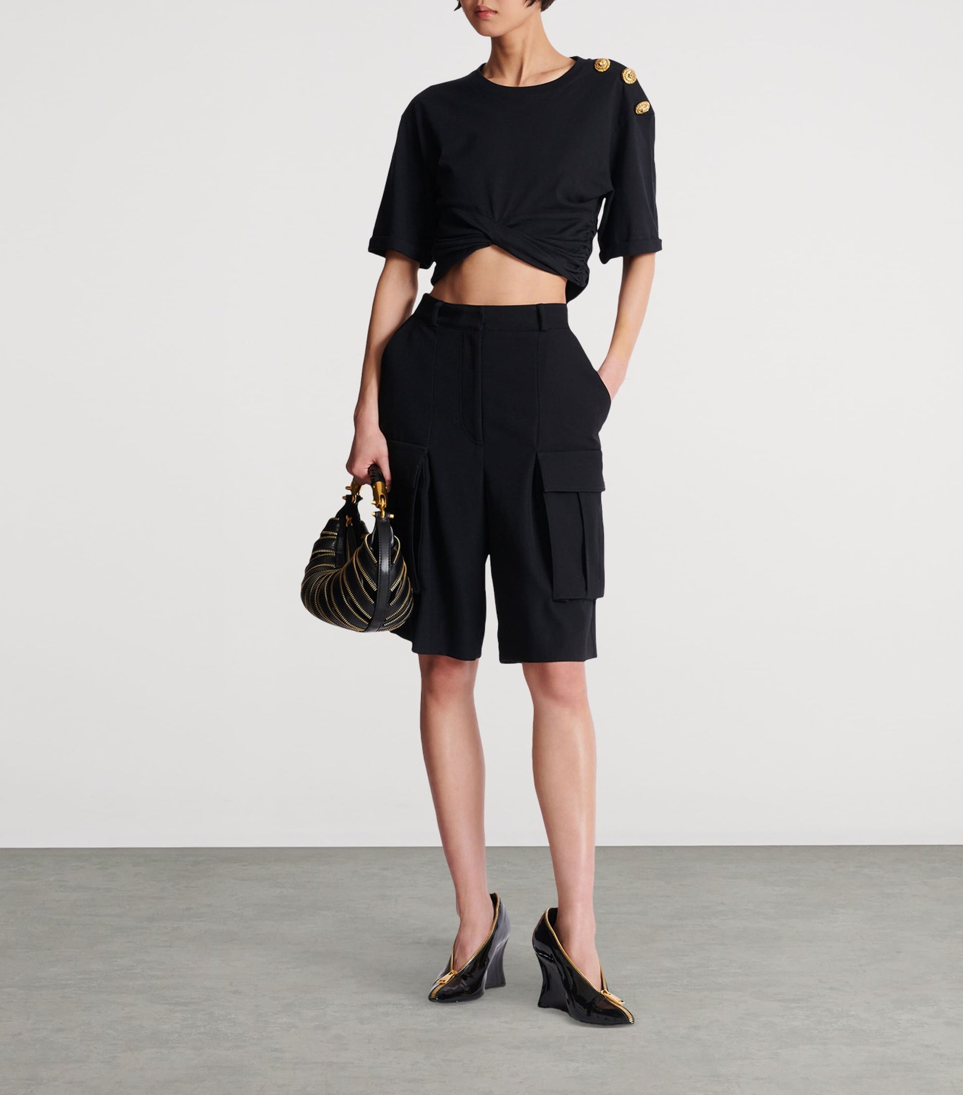 Balmain Black Wool Bermuda Shorts