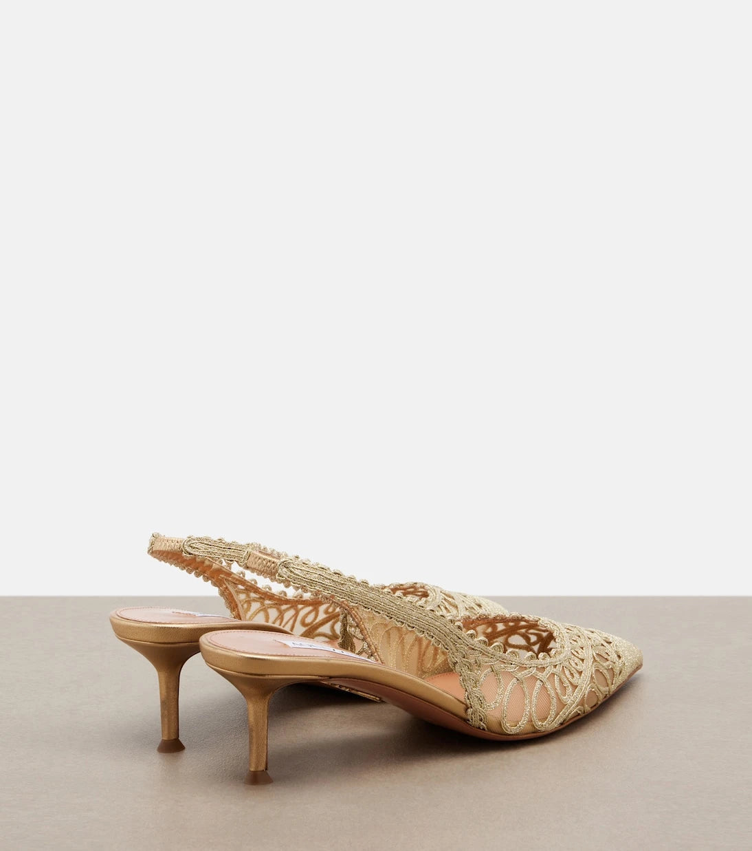Aquazzura - Kahlo metallic raffia and mesh slingback pumps
