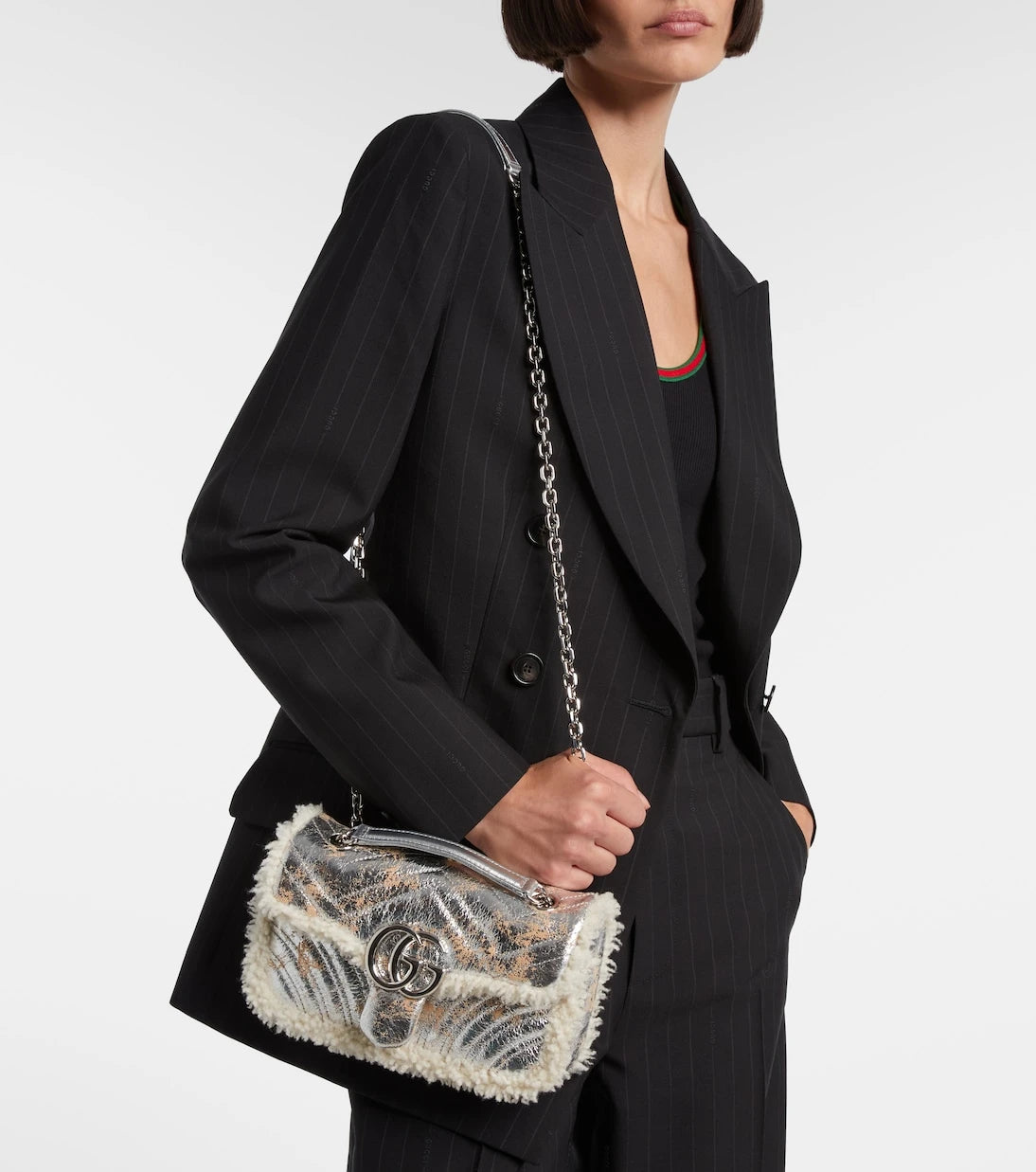 Gucci - GG Marmont Medium metallic leather shoulder bag