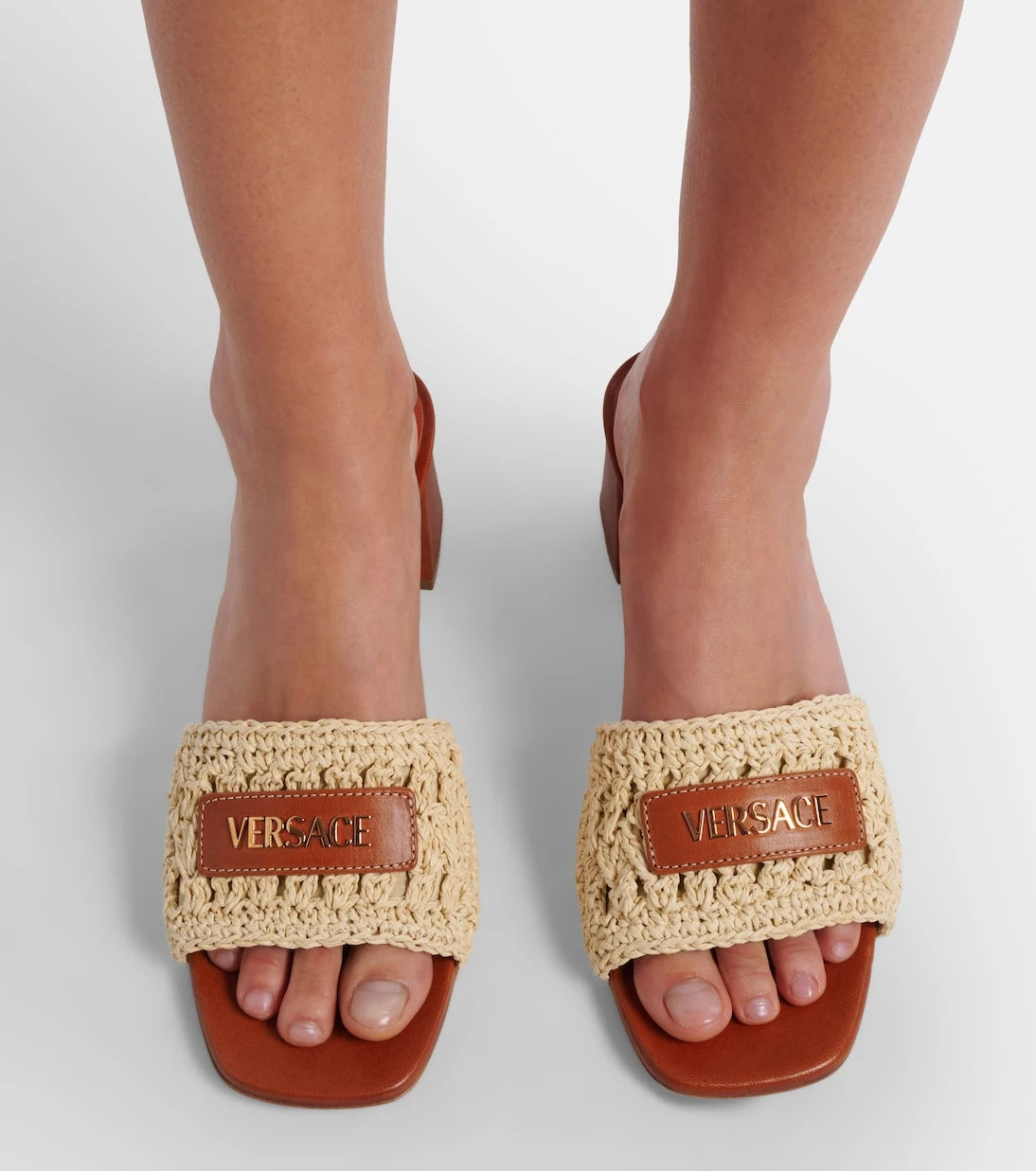 Versace - Logo raffia and leather mules