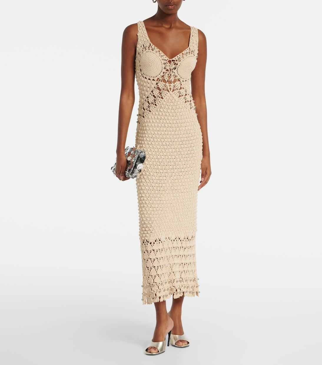 Rabanne - Embellished crochet cotton midi dress