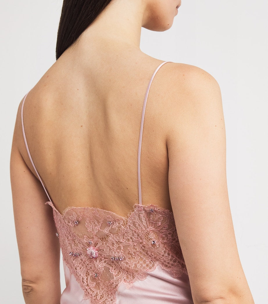 Rosamosario Pink Silk Embellished Slip Dress