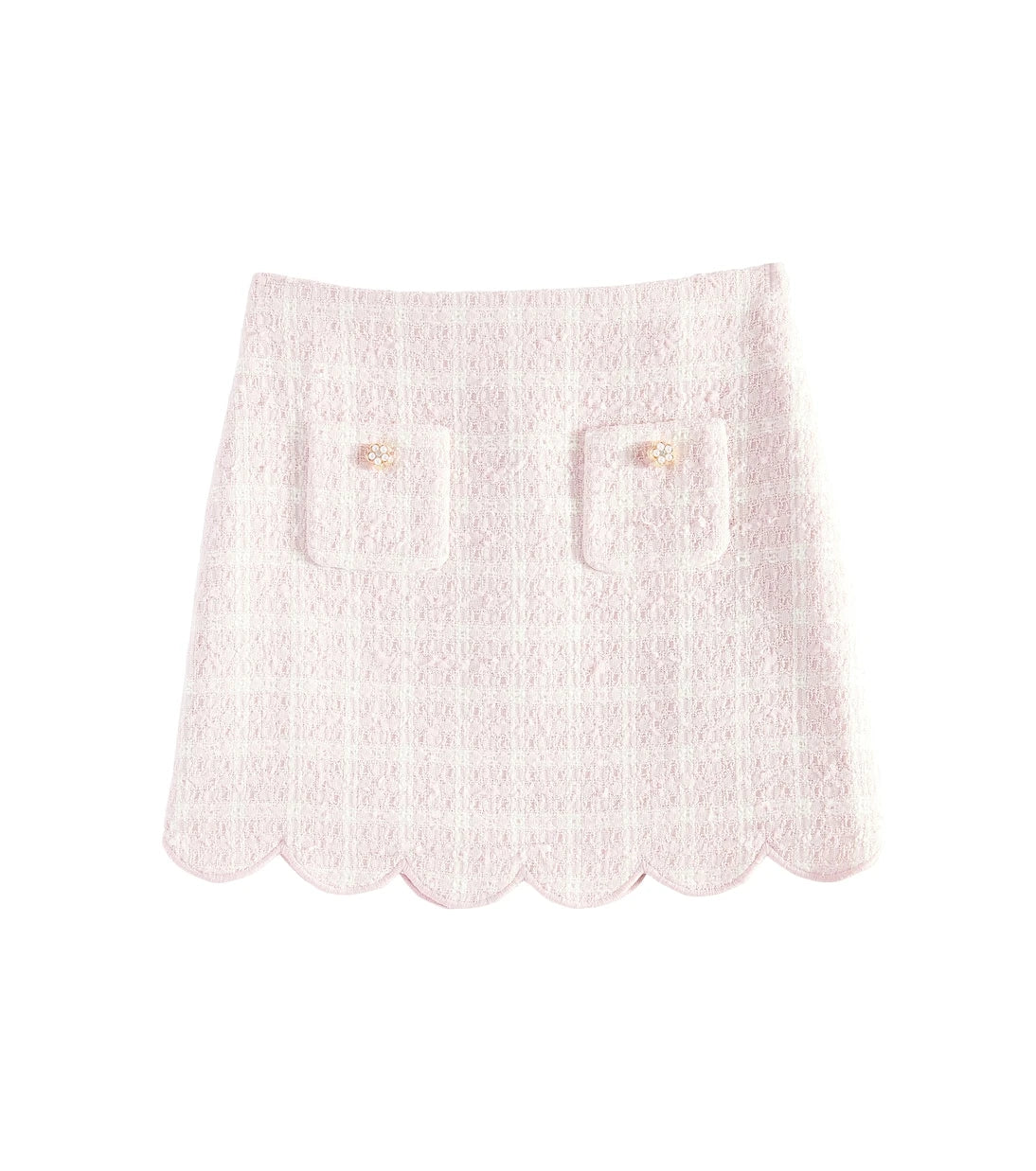 Self-Portrait Kids - Scalloped checked bouclé skirt