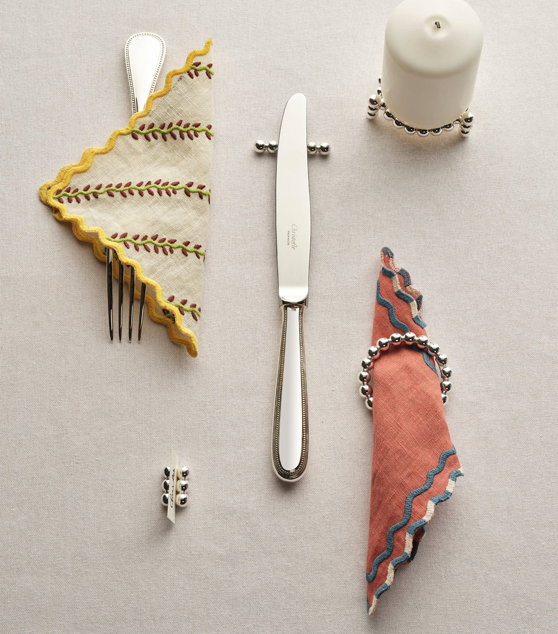 Set of 2 Silver-Plated Perles Place Card Holders