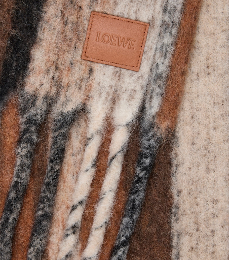 LOEWE Beige Alpaca-Wool-Blend Jacquard Stripe Scarf