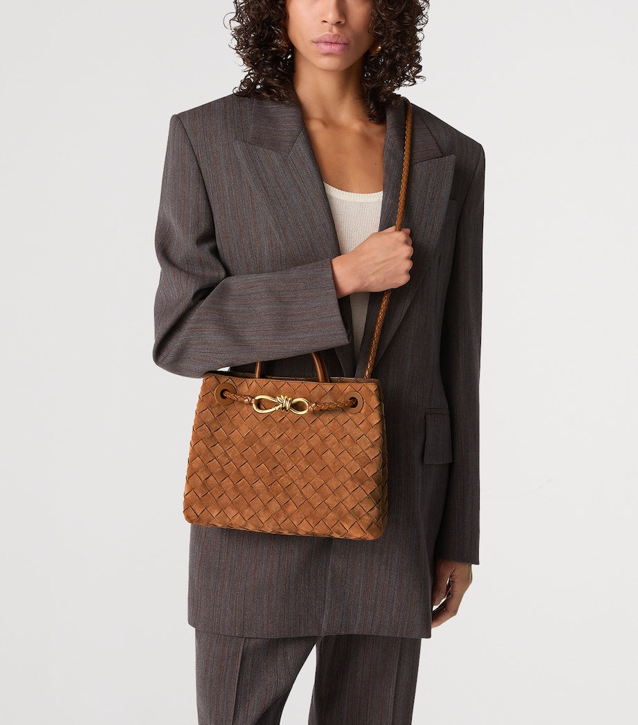 Brown Small Suede Andiamo Top-Handle Bag