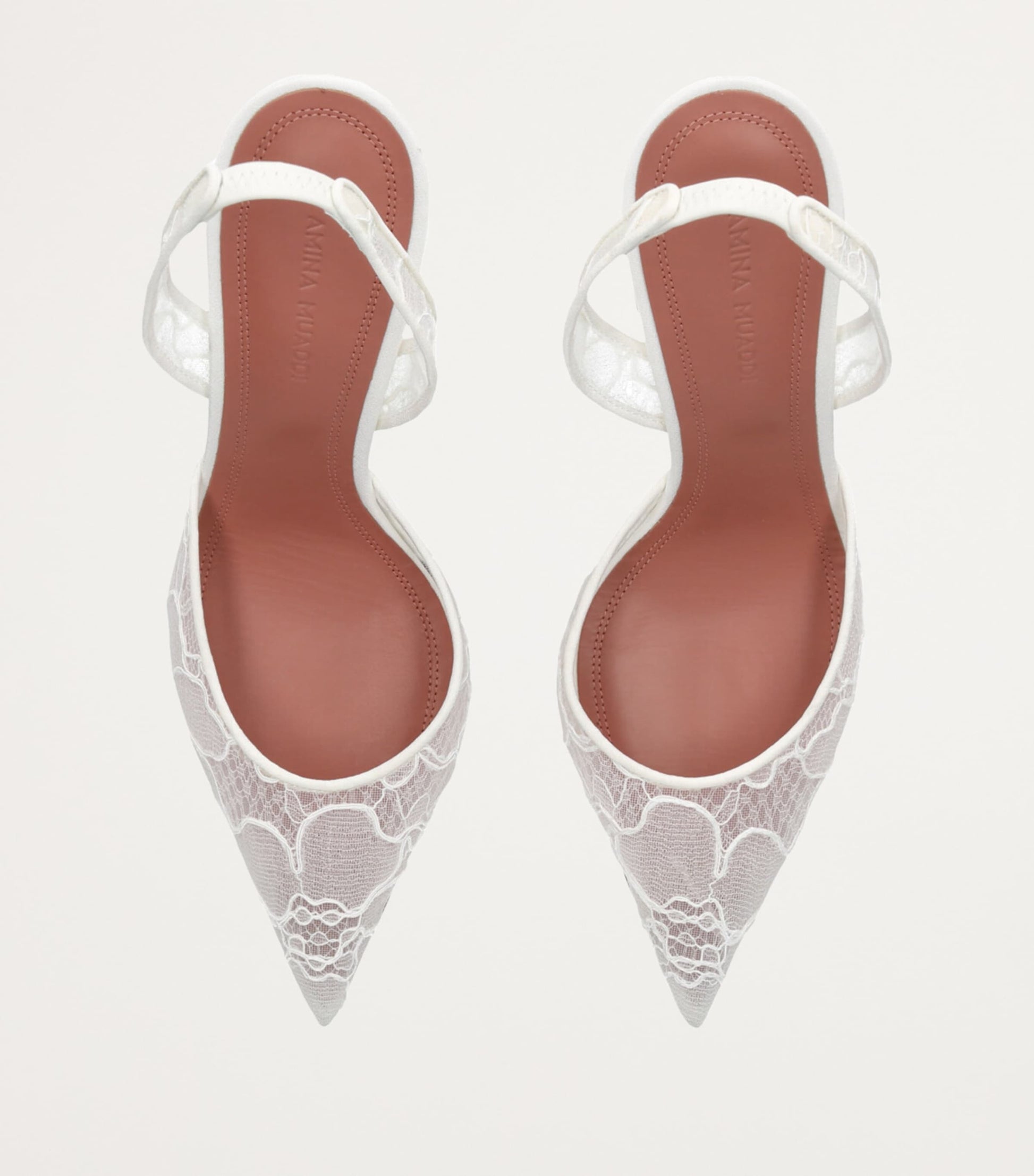 Amina Muaddi White Lace Holli Slingback Heels 95