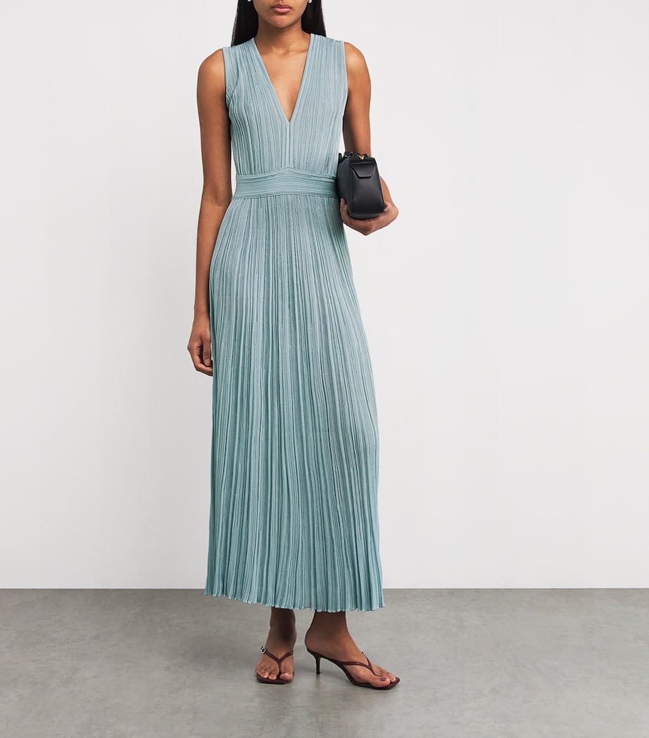 VALENTI Blue Knitted V-Neck Maxi Dress