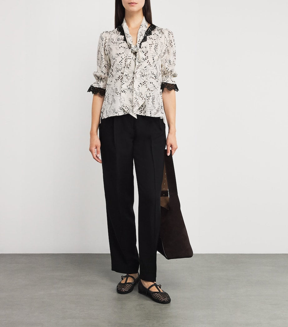 ME+EM Ivory Silk Printed Tie-Detail Blouse