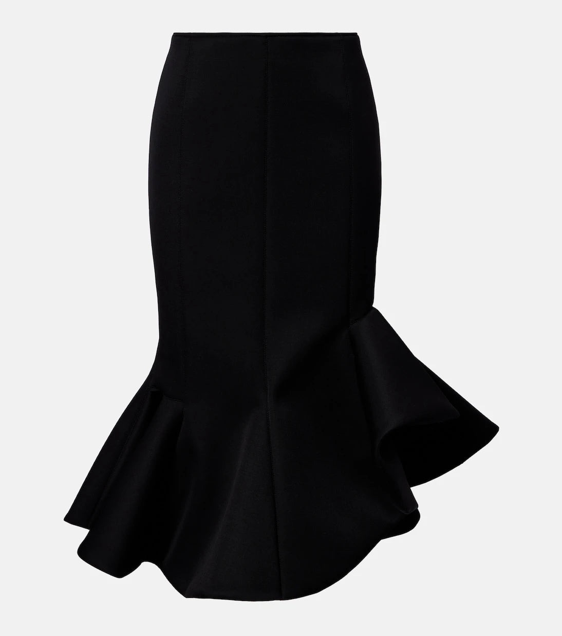 Mugler - Asymmetric ruffled wool-blend midi skirt