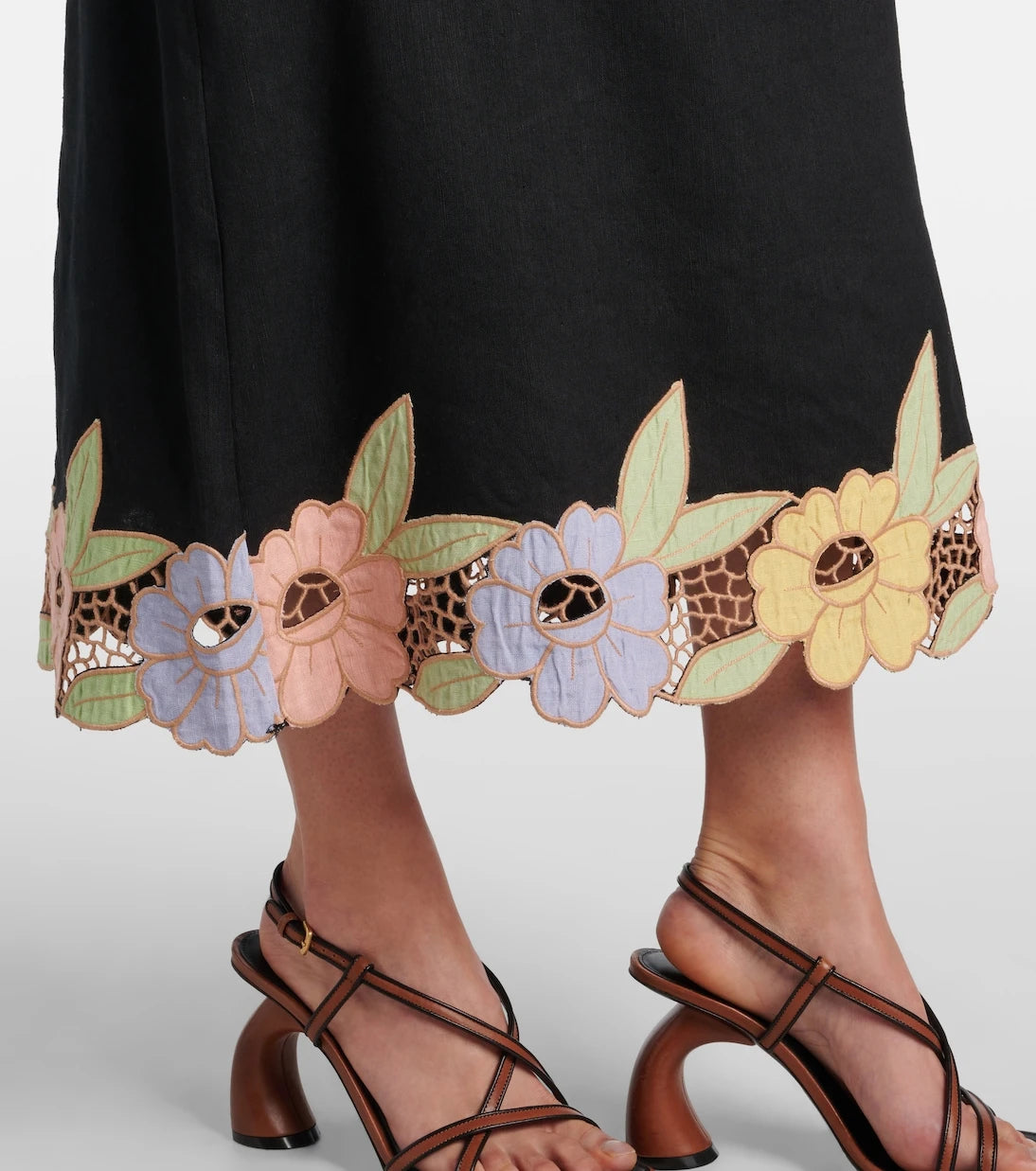 Rixo - Serano cutout linen-blend midi skirt