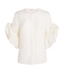 White Silk Gazar Rosette Blouse