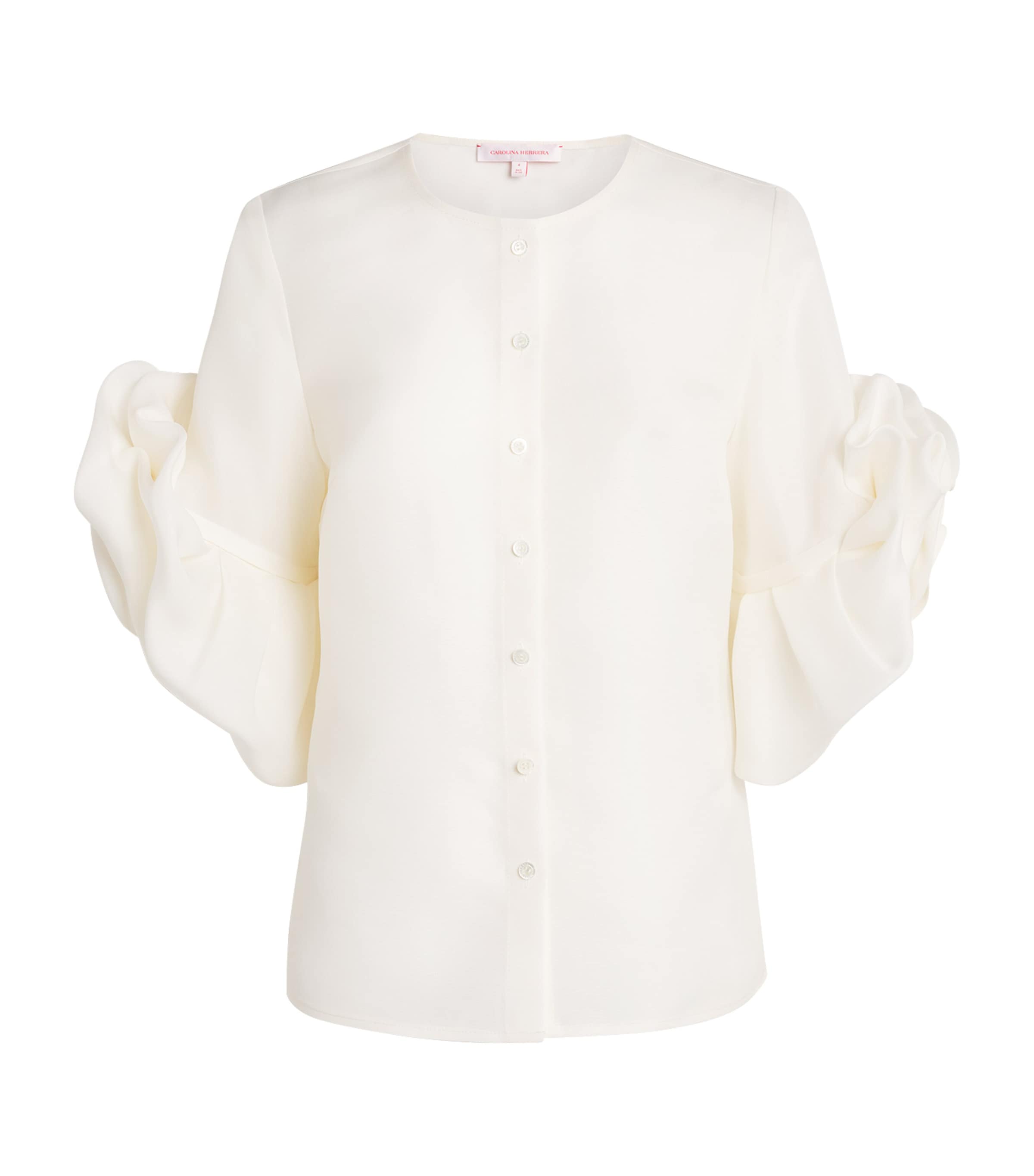 White Silk Gazar Rosette Blouse