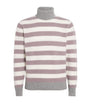 Eleventy White Cashmere-Blend Stripe Rollneck Sweater