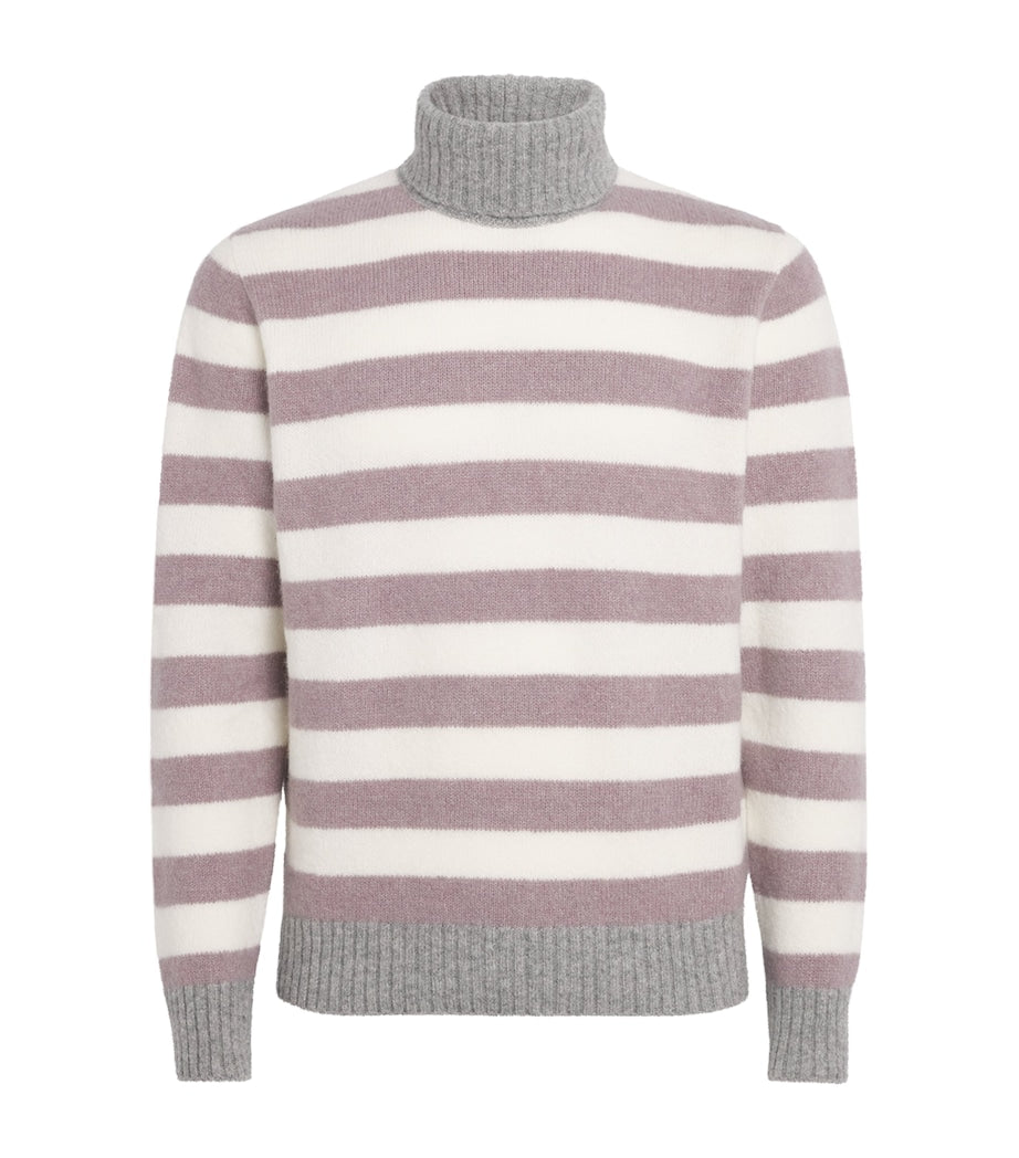 Eleventy White Cashmere-Blend Stripe Rollneck Sweater