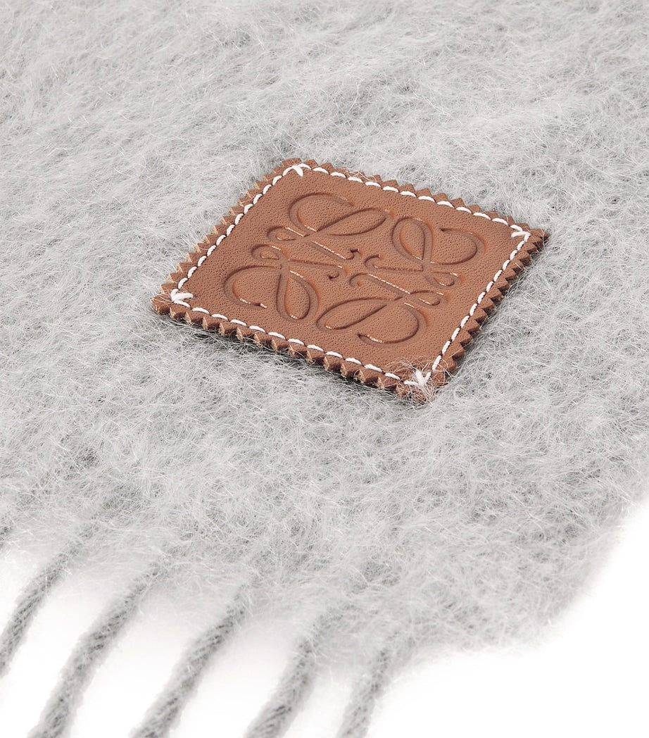 LOEWE Grey Wool-Mohair Logo Scarf