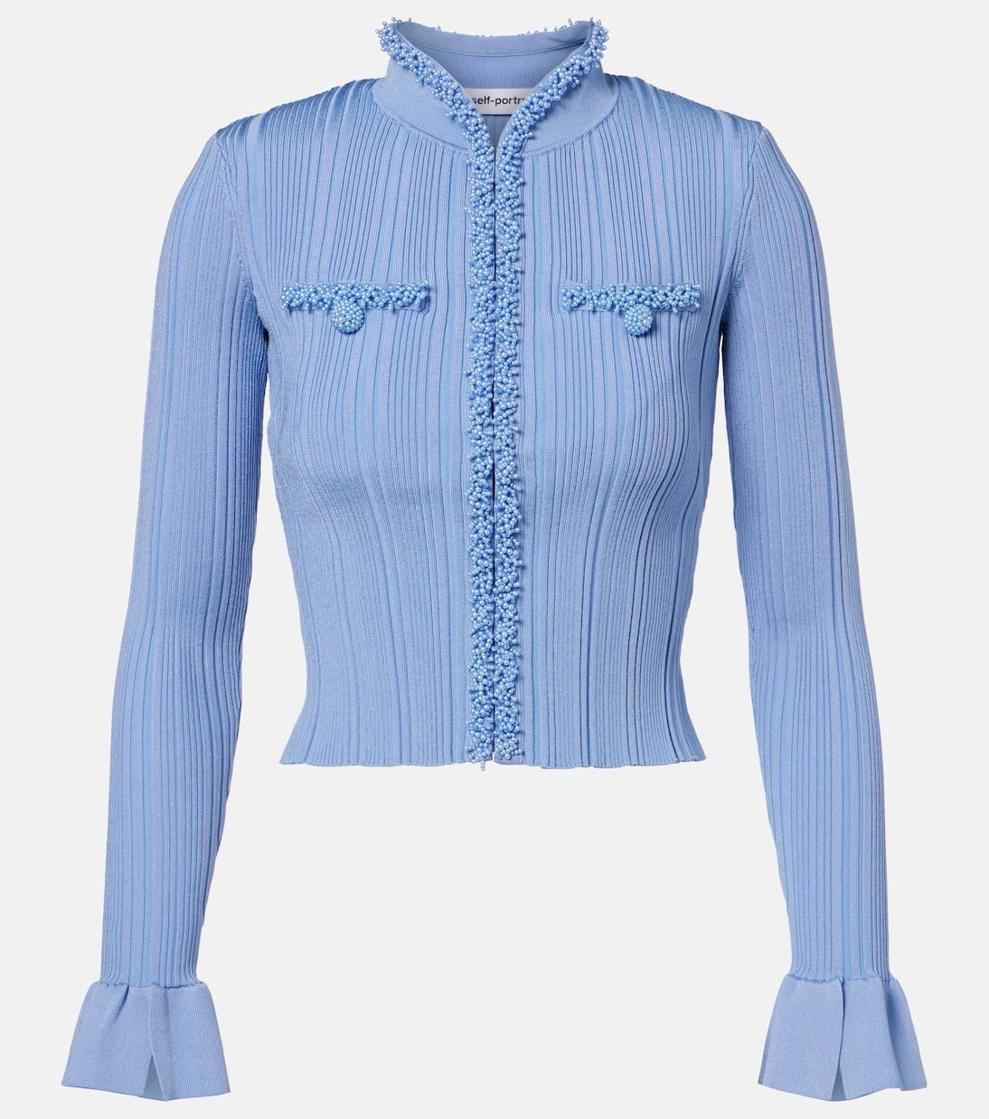 Self-Portrait - Beaded ribbed-knit cardigan