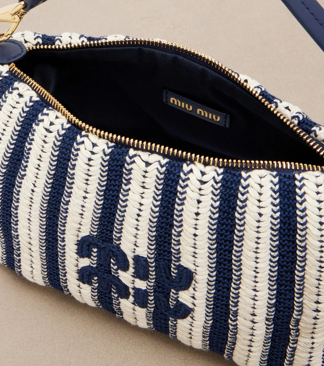 Miu Miu - Striped leather-trimmed crochet shoulder bag