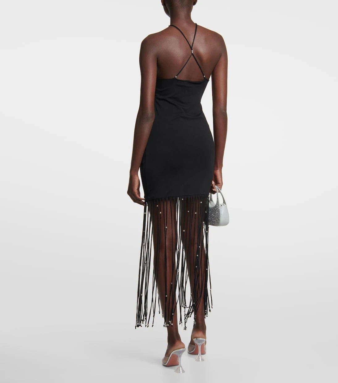 Rotate - Fringe-trimmed jersey maxi dress