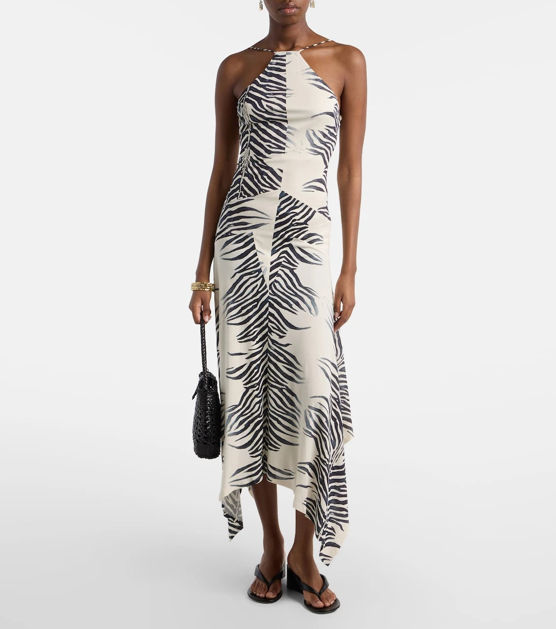 De La Vali - Artemis asymmetric zebra-print gown