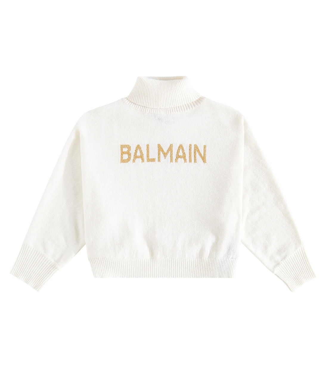 Balmain Kids - توب بقبة سلحفاة من مزيج الصوف والكشمير بشعار الماركة