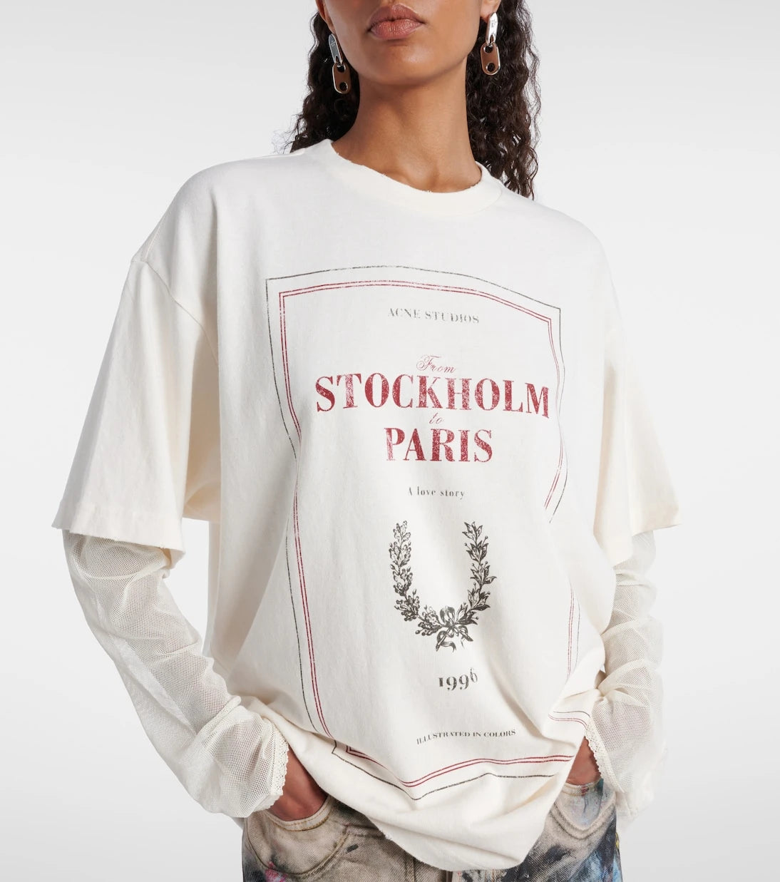 Acne Studios - تيشيرت بطبقات من القطن المطبوع