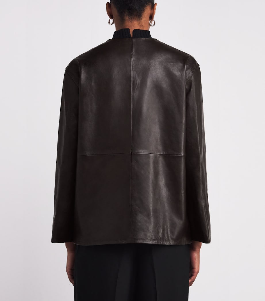 Róhe Brown Mandarin Leather Jacket