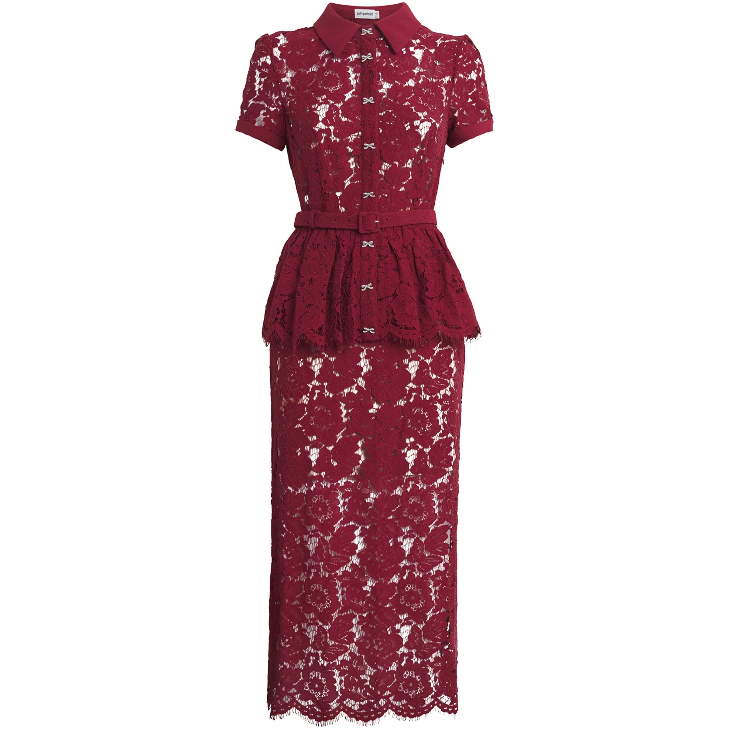 Self-Portrait Burgundy Lace Belted Midi Dress