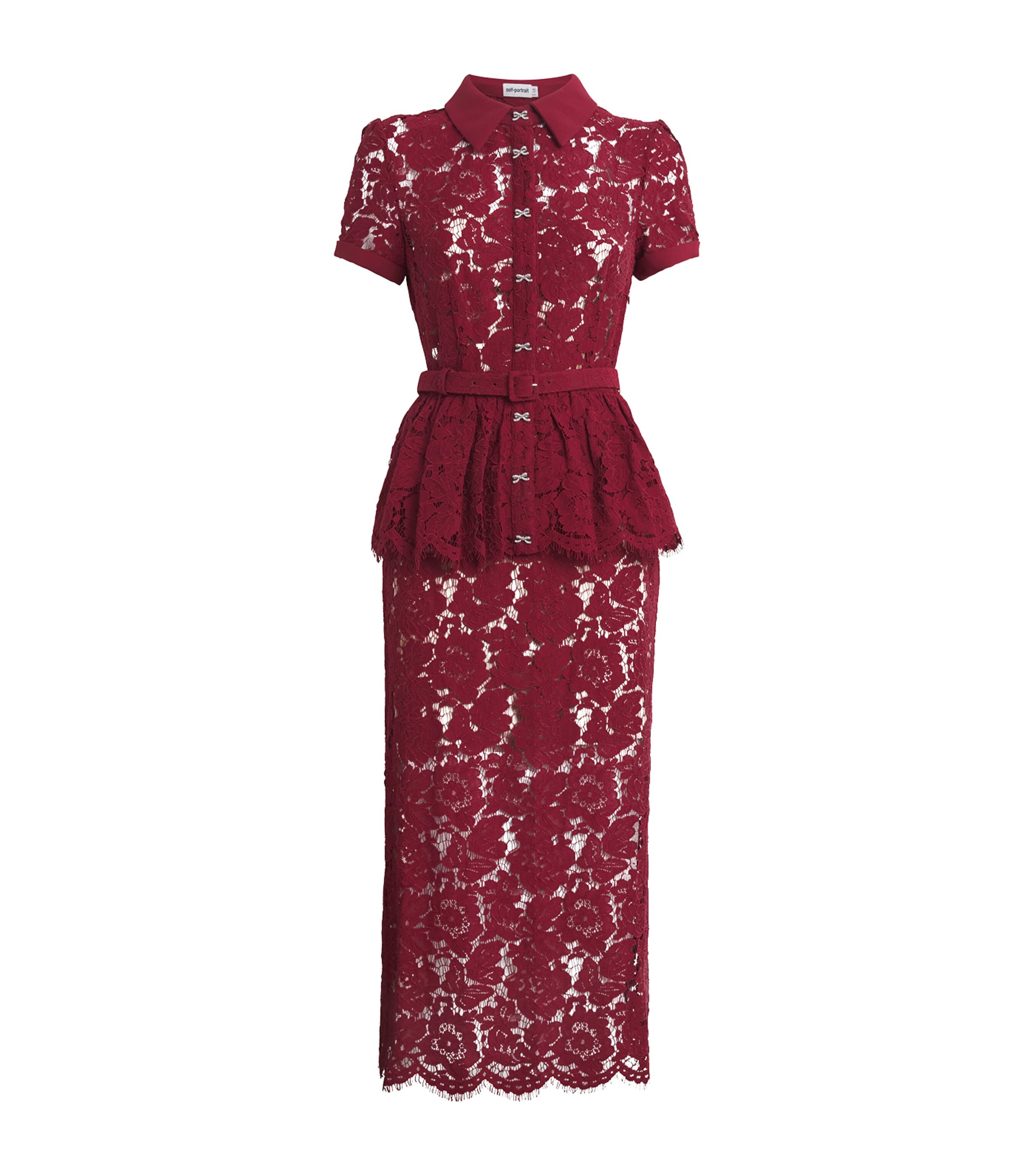 Self-Portrait Burgundy Lace Belted Midi Dress