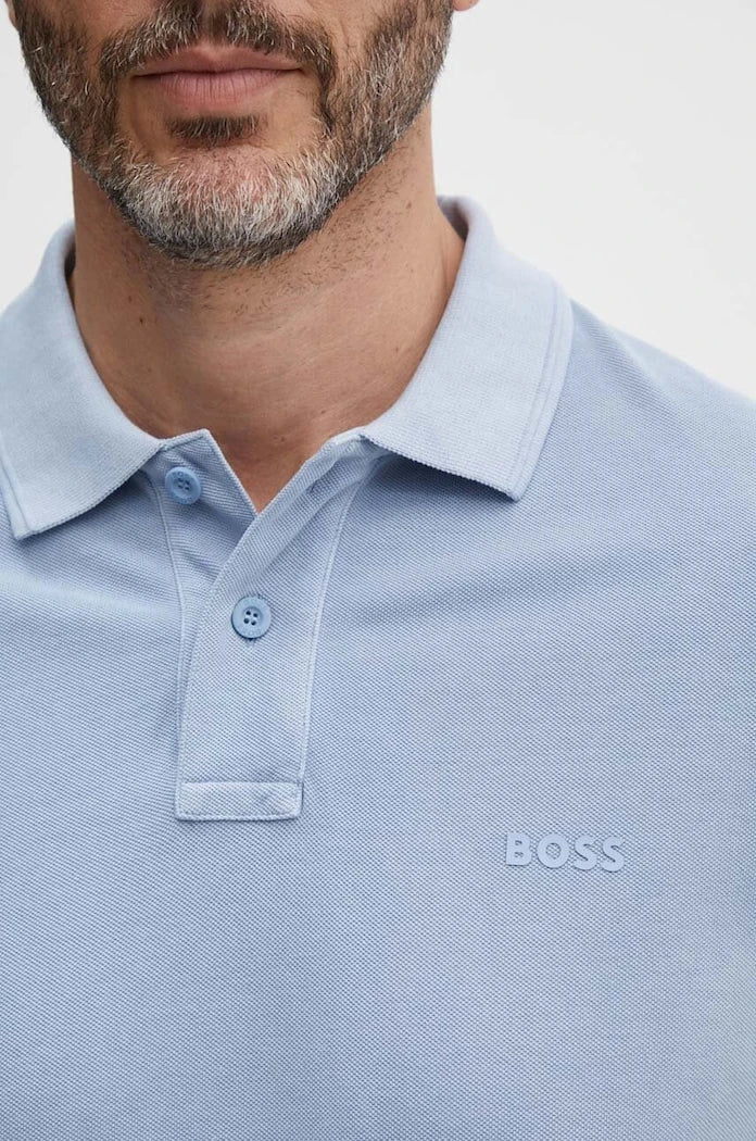 BOSS Orange erkek pamuklu yakalı tişört Prime