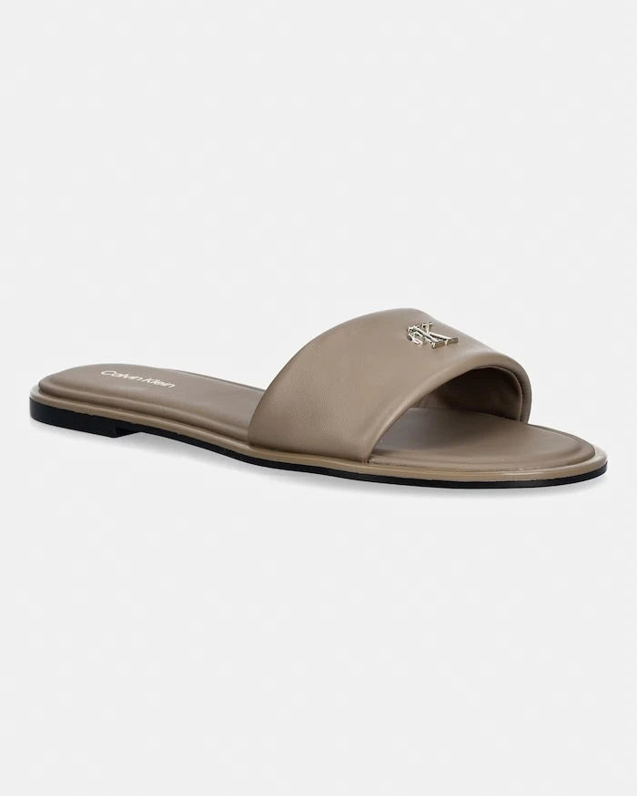 Calvin Klein Kadın Deri Terlik ROUND FLAT SNDL LTH BAR HW 2