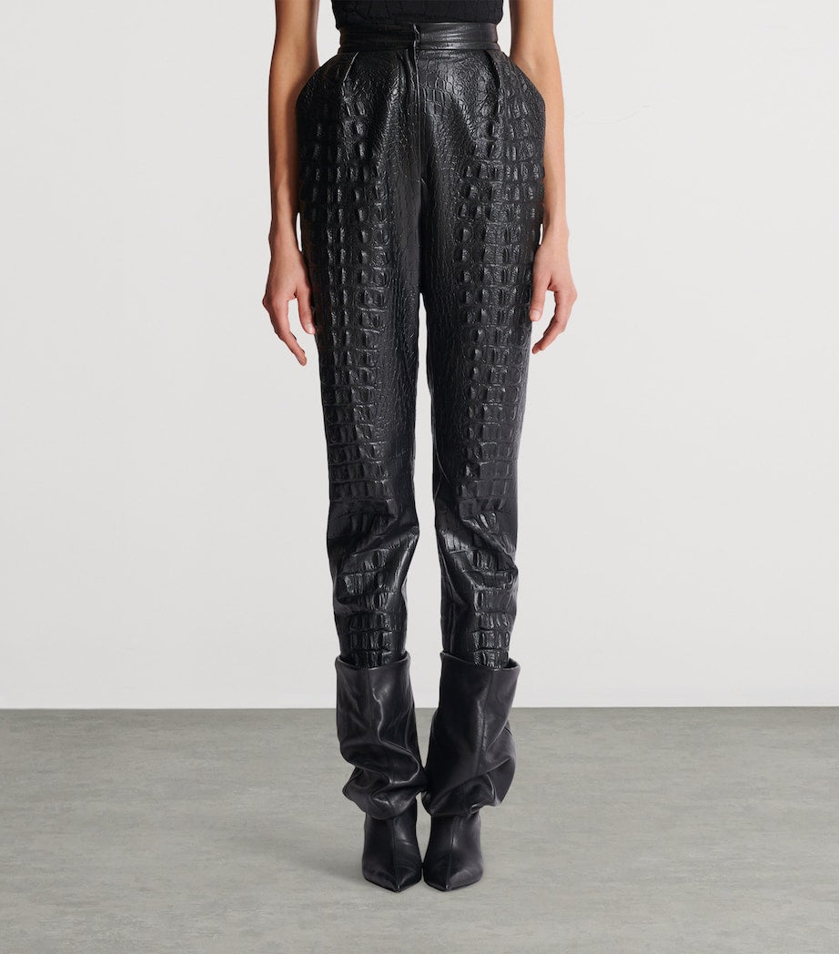 Balmain Black Croc-Embossed Straight-Leg Trousers