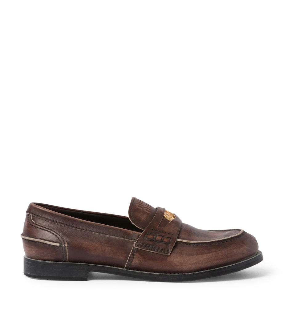 Miu Miu Brown Leather Vintage-Effect Loafers