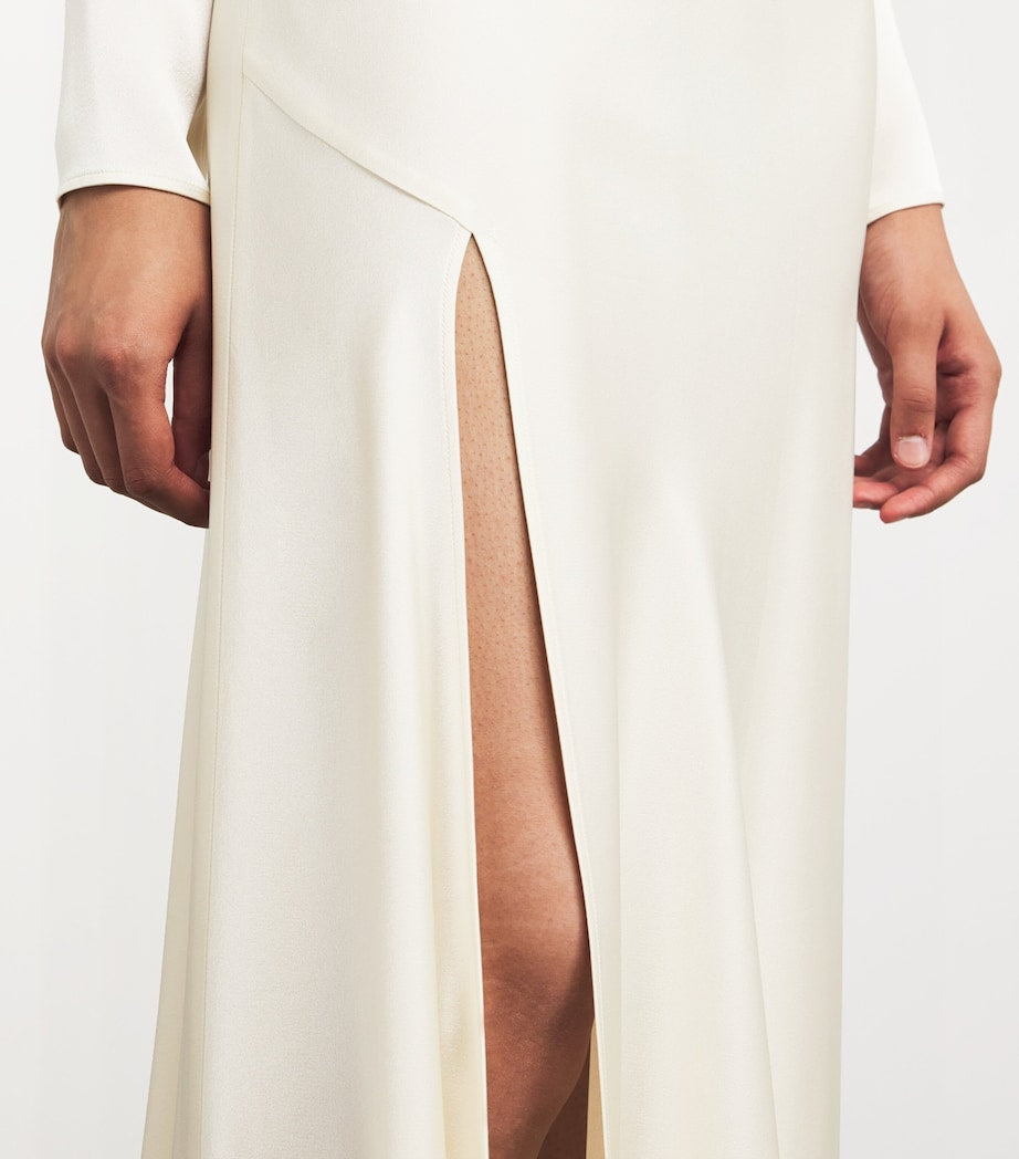 LAPOINTE Ivory Satin Draped Midi Dress