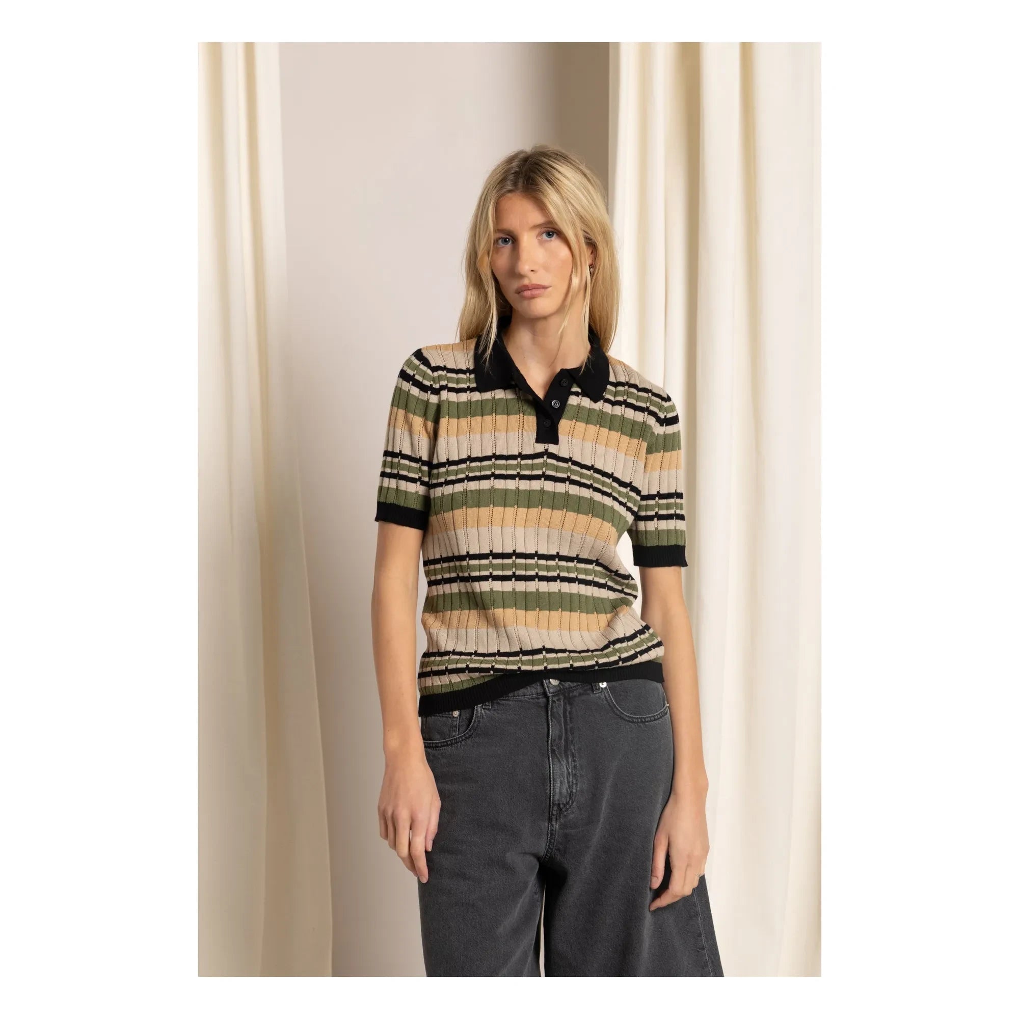 Smallable Woman - Selma striped polo shirt | Frosted brown